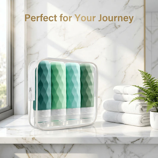 GGGold 4 Pack Gradient Wavy Silicone Travel Bottles With Clear Storage Bag, Leakproof Refillable Toiletry Containers