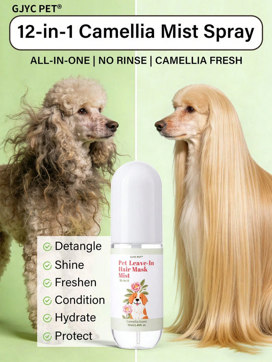 GJYC PET 12-In-1 Hair Care Spray- Pet Leave-In Conditioner With Camellia Oil And Botanical Extracts- Smooths, Moisturizes, Repairs Damaged Fur- Suitable For Dogs And Cats- 1.86 Fl Oz (Camellia Sce