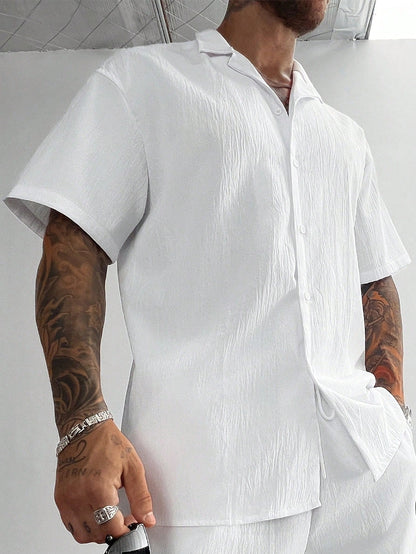 GloMan Old Money Style Men's Cuban Collar Linen Short Sleeve Shirt, Loose Casual Comfortable Beach Shirt, Suitable For Men's Vacation, Summer/Autumn, Father/Husband