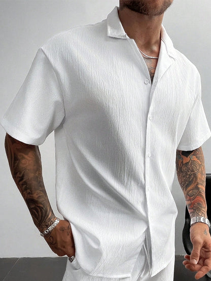 GloMan Old Money Style Men's Cuban Collar Linen Short Sleeve Shirt, Loose Casual Comfortable Beach Shirt, Suitable For Men's Vacation, Summer/Autumn, Father/Husband