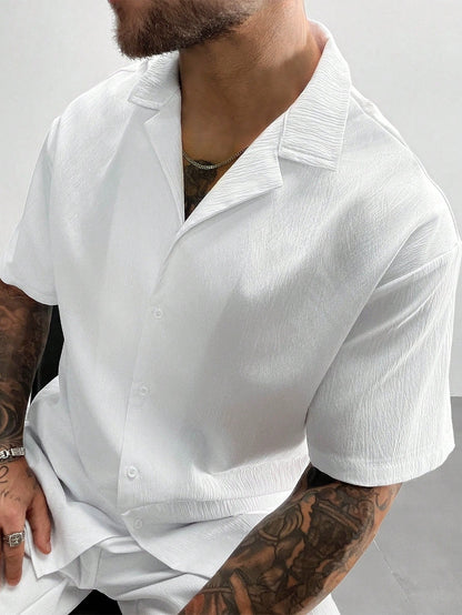 GloMan Old Money Style Men's Cuban Collar Linen Short Sleeve Shirt, Loose Casual Comfortable Beach Shirt, Suitable For Men's Vacation, Summer/Autumn, Father/Husband