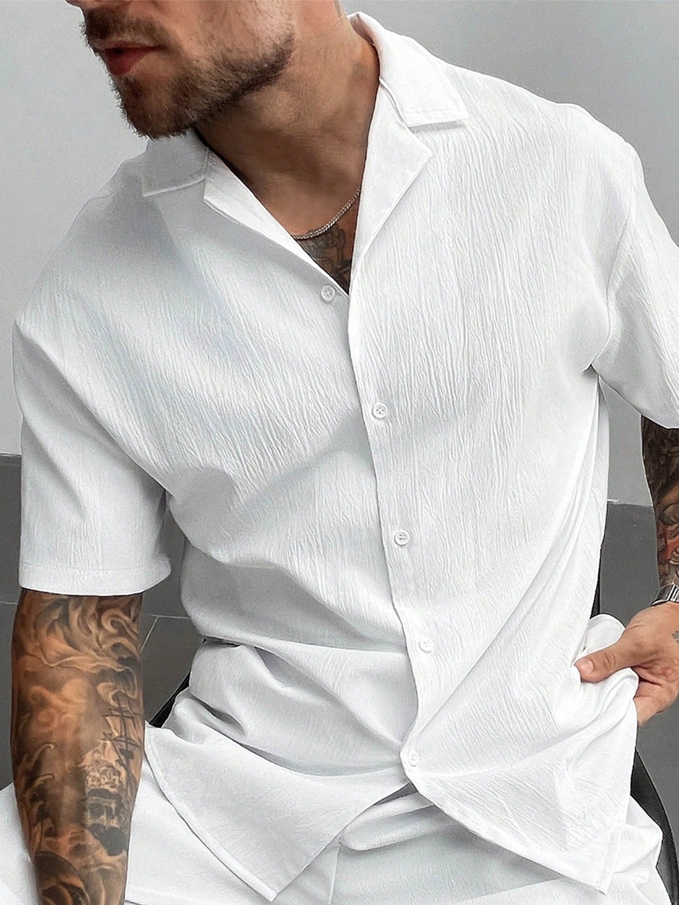 GloMan Old Money Style Men's Cuban Collar Linen Short Sleeve Shirt, Loose Casual Comfortable Beach Shirt, Suitable For Men's Vacation, Summer/Autumn, Father/Husband