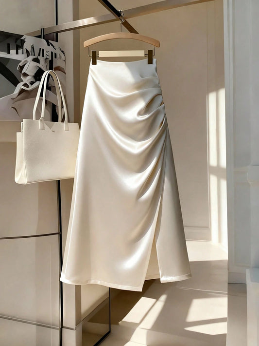 GlowEve Women's Asymmetrical Ruffle Slit Fashionable Elegant Skirt