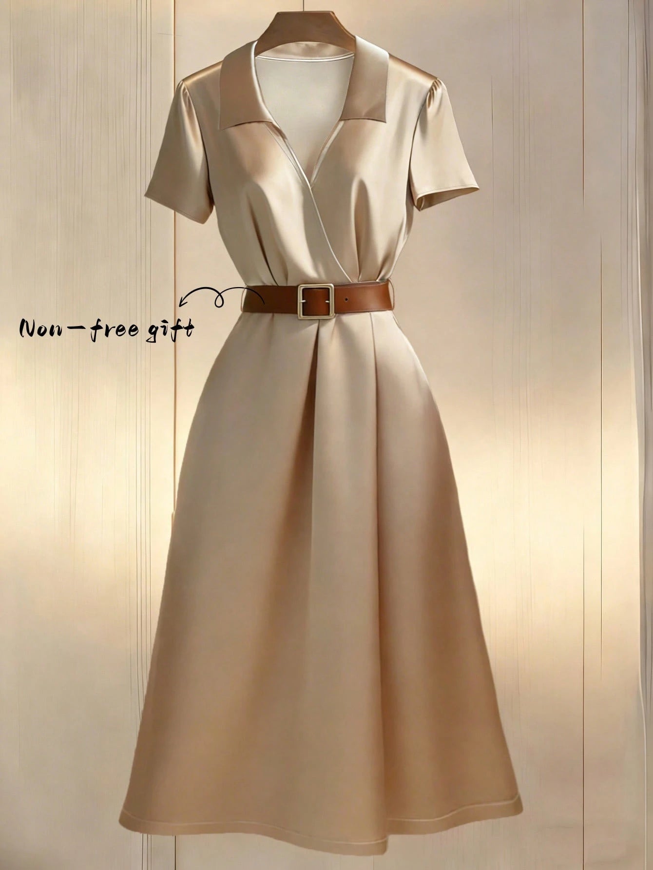 GlowEve Women's Elegant Commuter Crossed Collar Short Sleeve Midi Dress, Summer