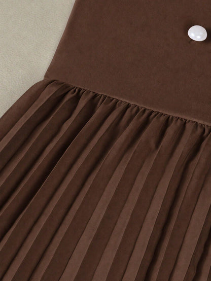 GlowEve Women's Fashion New Square Neck Sleeveless Camisole Waist Shaping Sexy Fitted Pearl Button Decor Pleated Hem Dress, Women's Bodycon Dress, Summer Women's Dress, Women's Elegant Formal Dress, W