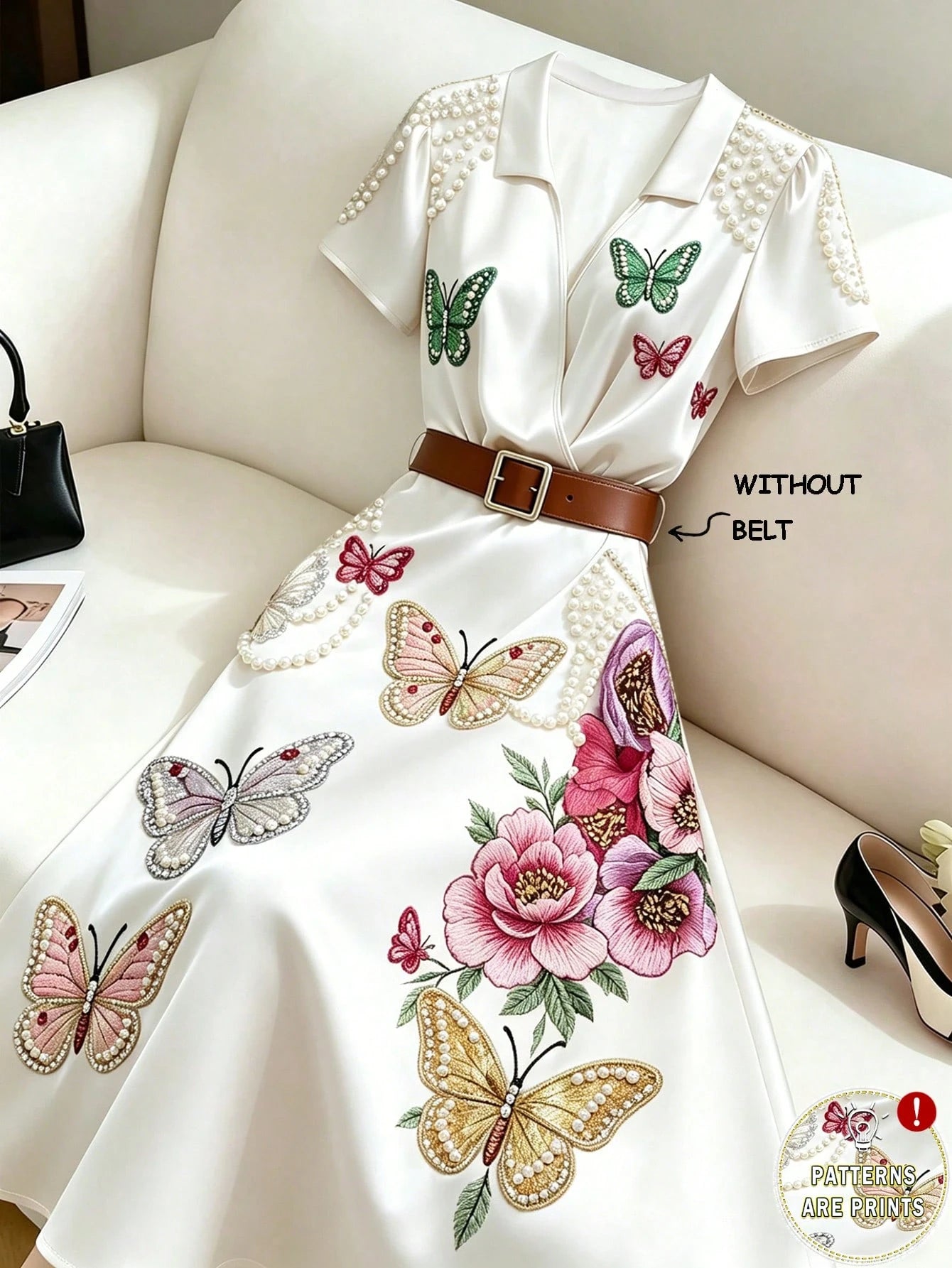 GlowEve Women's Floral Print Elegant Mid-Length Short Sleeve Dress, Summer