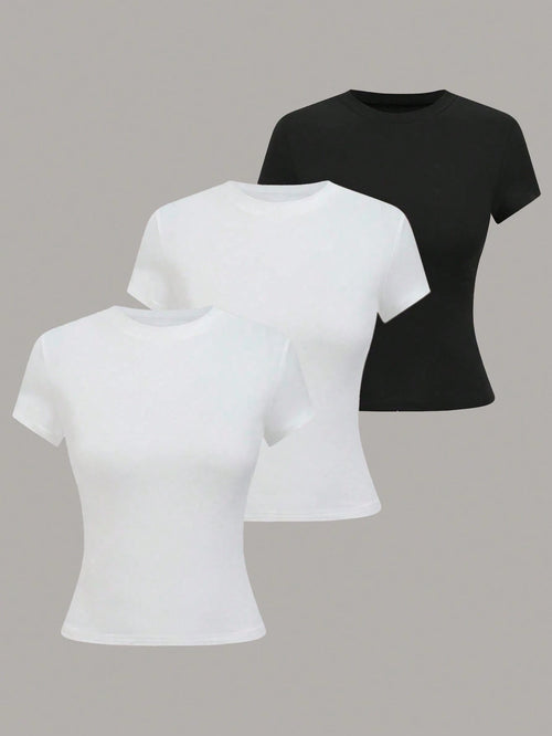 GlowEve Women's Solid Color Round Neck Short Sleeve Casual Versatile T-Shirt, Summer