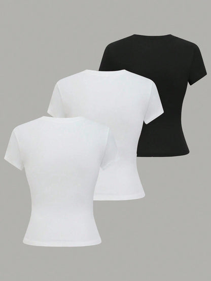 GlowEve Women's Solid Color Round Neck Short Sleeve Casual Versatile T-Shirt, Summer