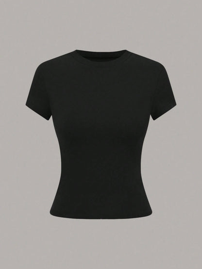GlowEve Women's Solid Color Round Neck Short Sleeve Casual Versatile T-Shirt, Summer