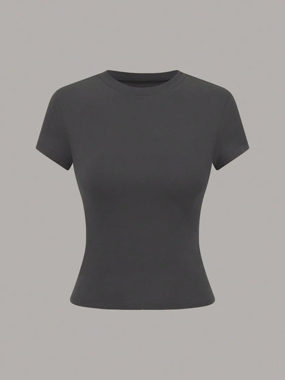 GlowEve Women's Solid Color Round Neck Short Sleeve Casual Versatile T-Shirt, Summer