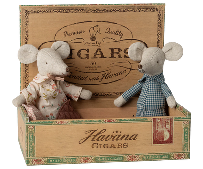 Grandma and grandpa mice in cigarbox