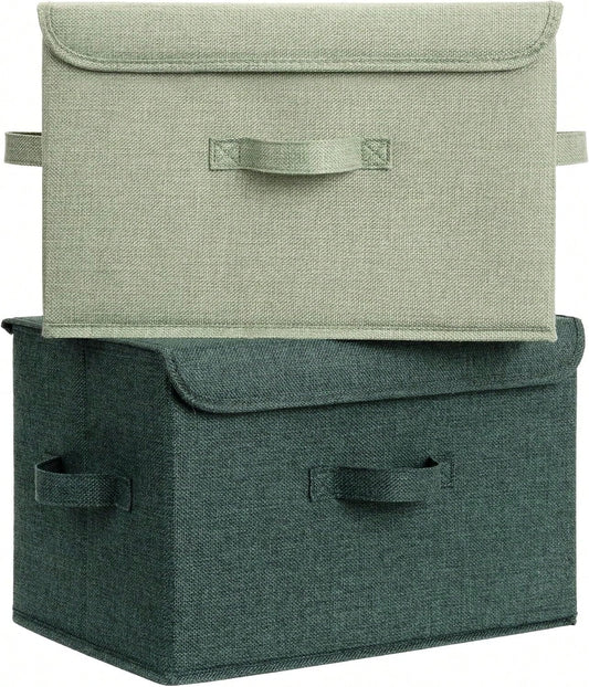 Granny Says Stoarge Basket With Lid Decorative Storage Boxes Closet Storage Bins For Clothes Collapsible Stackable Organization Sage Green Dark Green 2 Pack