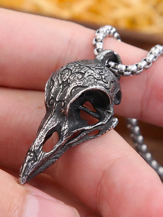 GuoShuang 1pc Vintage Raven Skull Bone Necklace Pendant, Unisex Personalized Gift Decoration