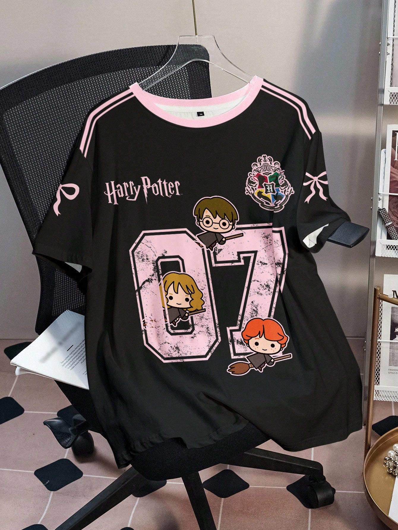 HARRY POTTER X Plus Size Summer Casual Numeric & Cartoon Graphic Round Neck Short Sleeve T-Shirt