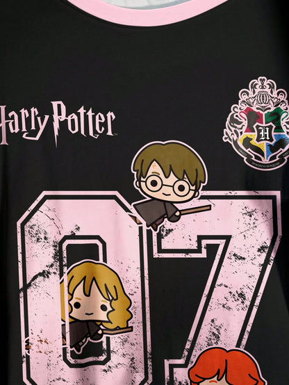 HARRY POTTER X Plus Size Summer Casual Numeric & Cartoon Graphic Round Neck Short Sleeve T-Shirt