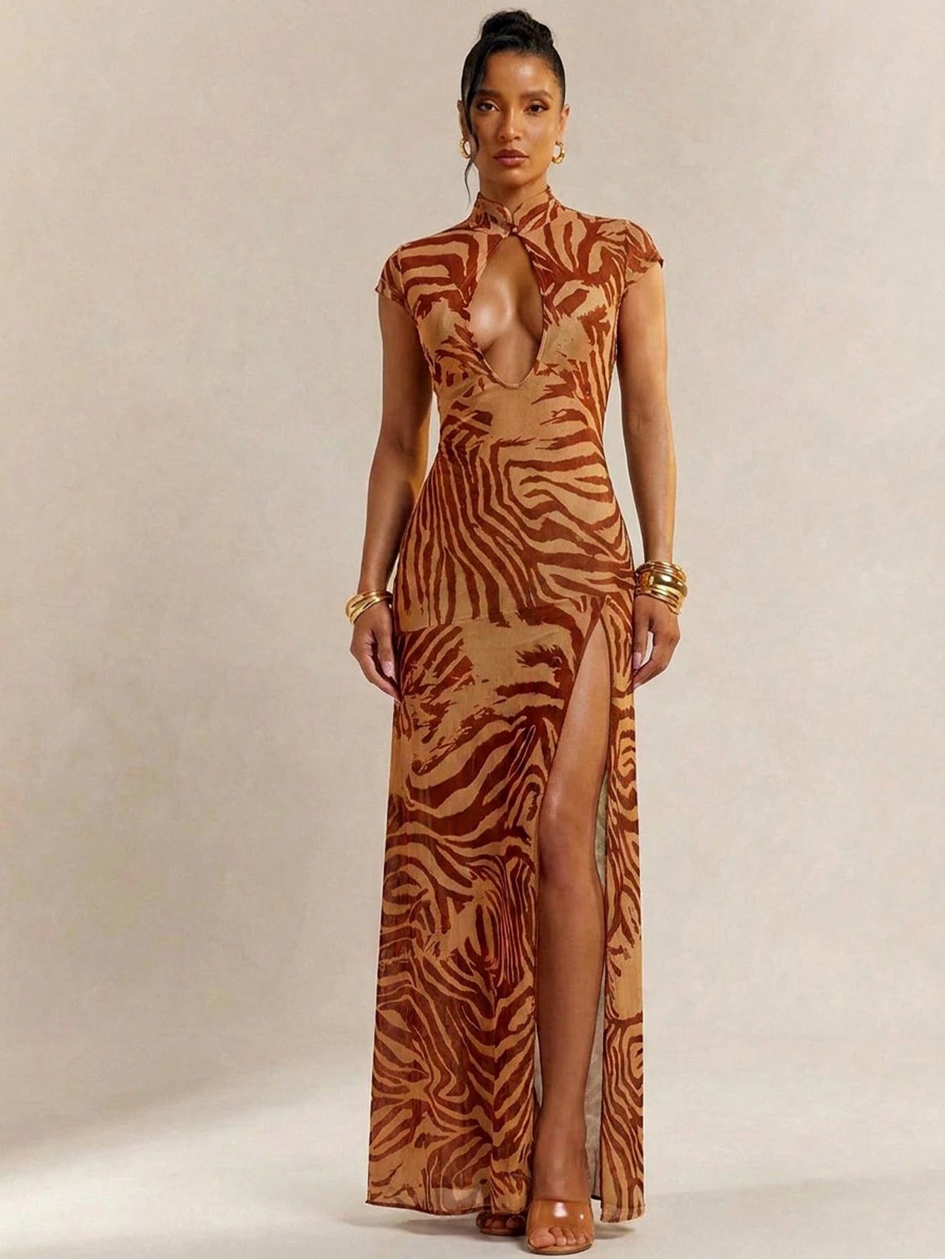 Hauture Abstract Floral Animal Print Lace Mesh Dress Vacation Dress