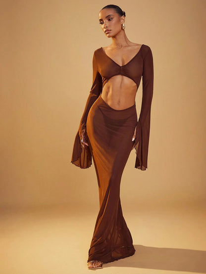 Hauture Lettuce Hem And Cuff Front Cut-Out Dress