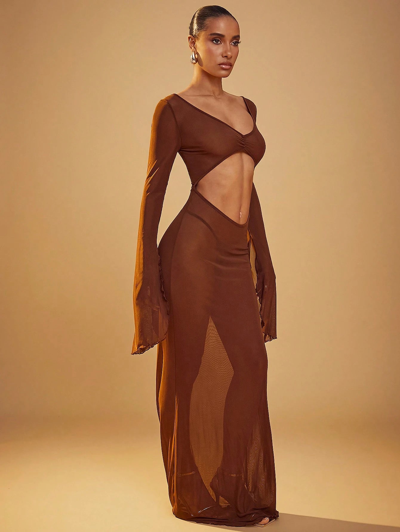 Hauture Lettuce Hem And Cuff Front Cut-Out Dress