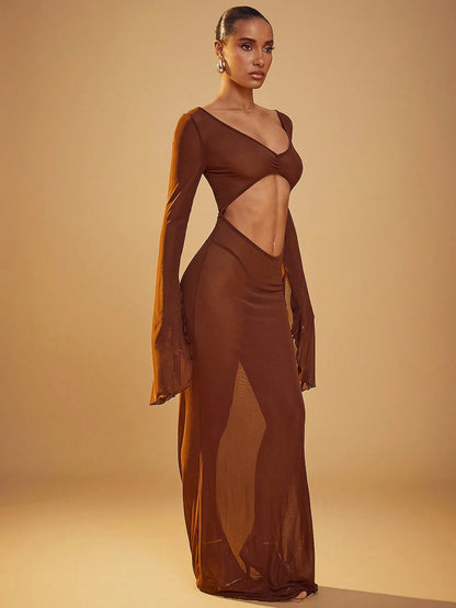 Hauture Lettuce Hem And Cuff Front Cut-Out Dress