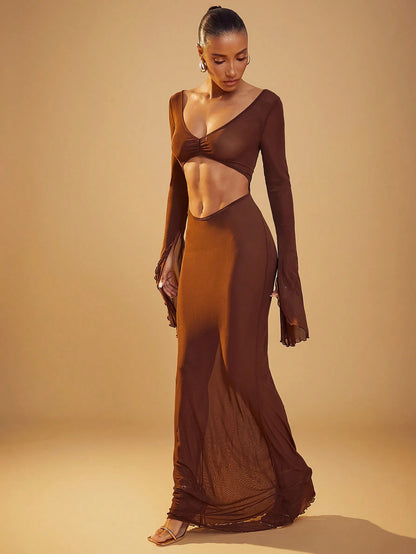 Hauture Lettuce Hem And Cuff Front Cut-Out Dress