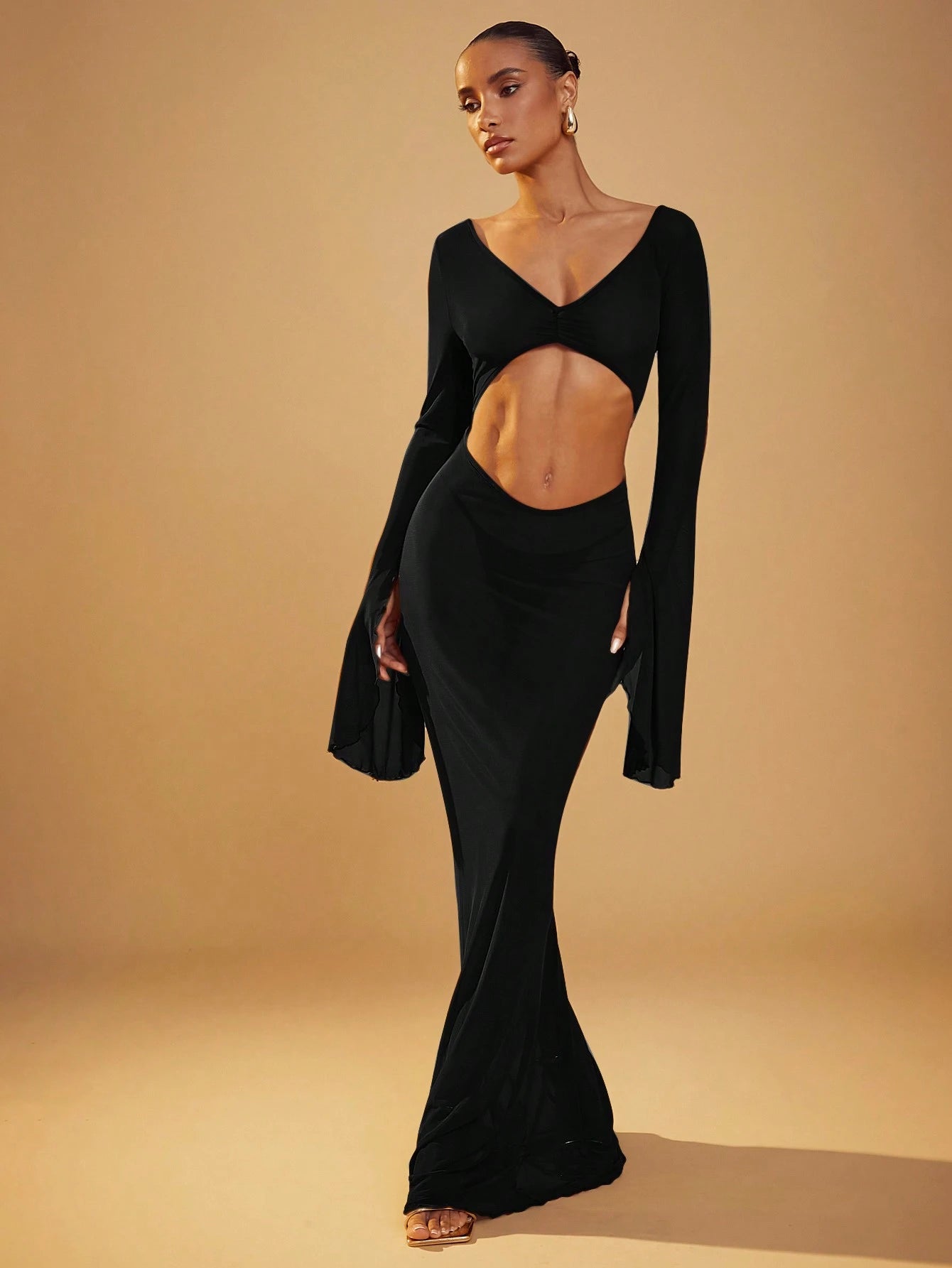 Hauture Lettuce Hem And Cuff Front Cut-Out Dress