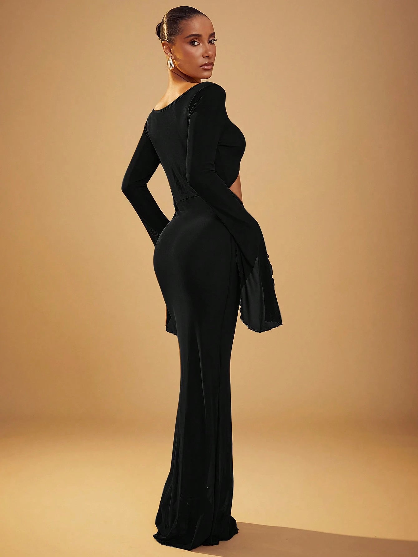 Hauture Lettuce Hem And Cuff Front Cut-Out Dress