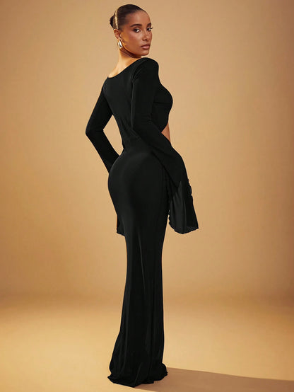 Hauture Lettuce Hem And Cuff Front Cut-Out Dress
