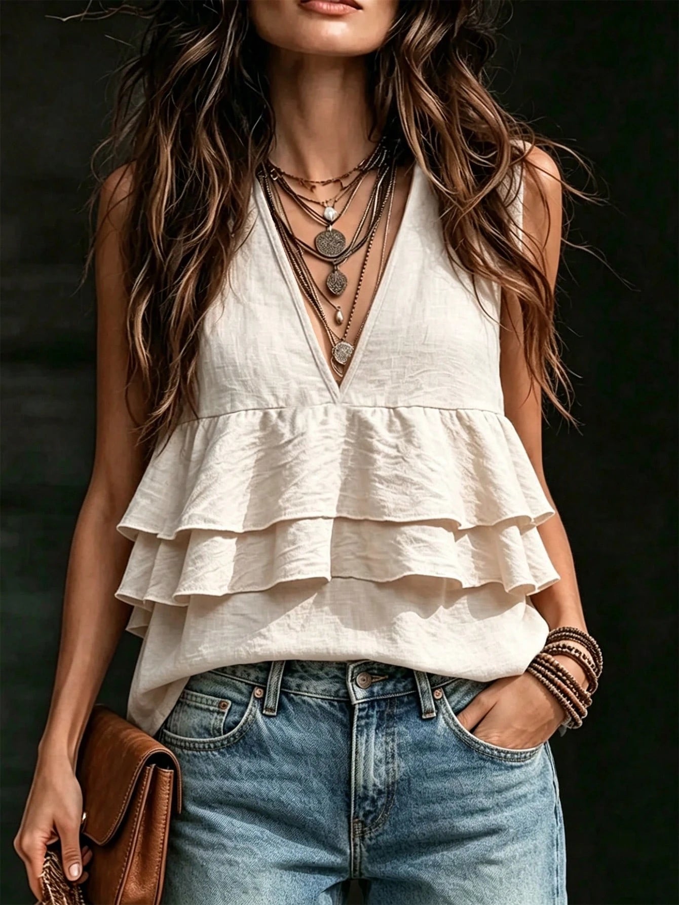 Holidaya New Summer Khaki Women's Tank Top, Elegant Casual Tank Top, Simple Khaki Top, Holiday Beach Vacation Top For Women
