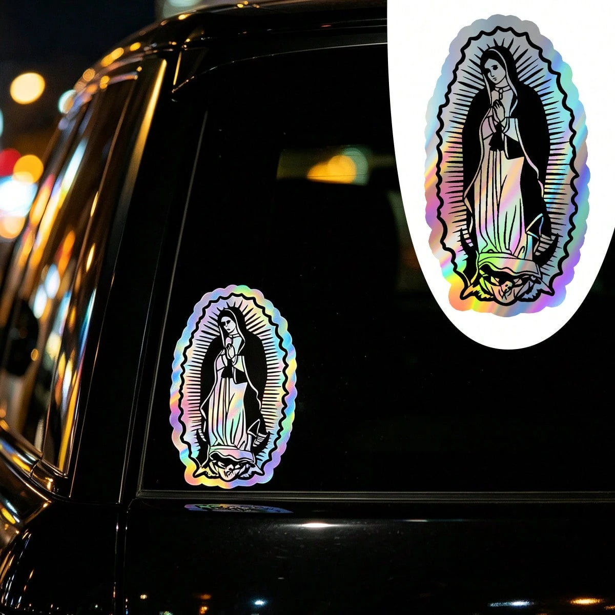 Holographic Our Lady Of Guadalupe Vinyl Car Decal, Rainbow Virgin Mary Catholic Religious Window Sticker, Faith Car Accessory