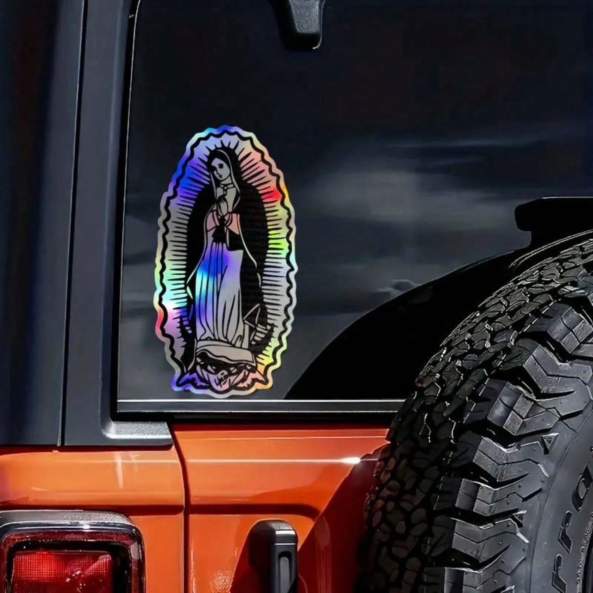 Holographic Our Lady Of Guadalupe Vinyl Car Decal, Rainbow Virgin Mary Catholic Religious Window Sticker, Faith Car Accessory