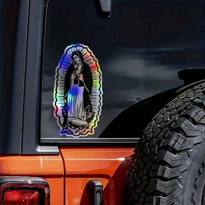 Holographic Our Lady Of Guadalupe Vinyl Car Decal, Rainbow Virgin Mary Catholic Religious Window Sticker, Faith Car Accessory