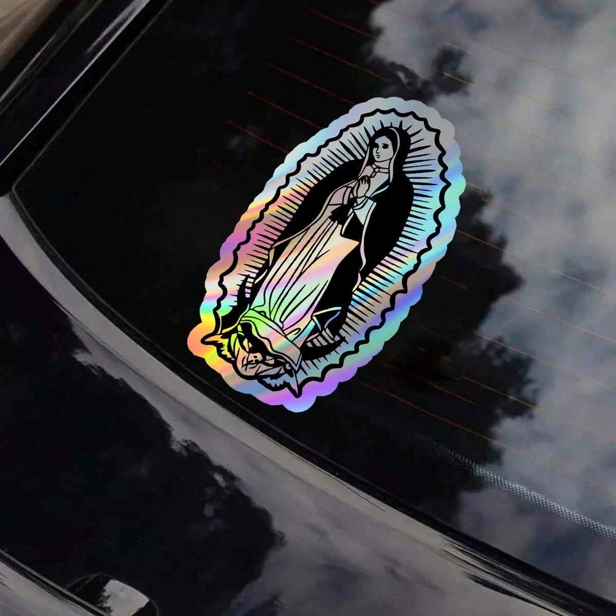 Holographic Our Lady Of Guadalupe Vinyl Car Decal, Rainbow Virgin Mary Catholic Religious Window Sticker, Faith Car Accessory