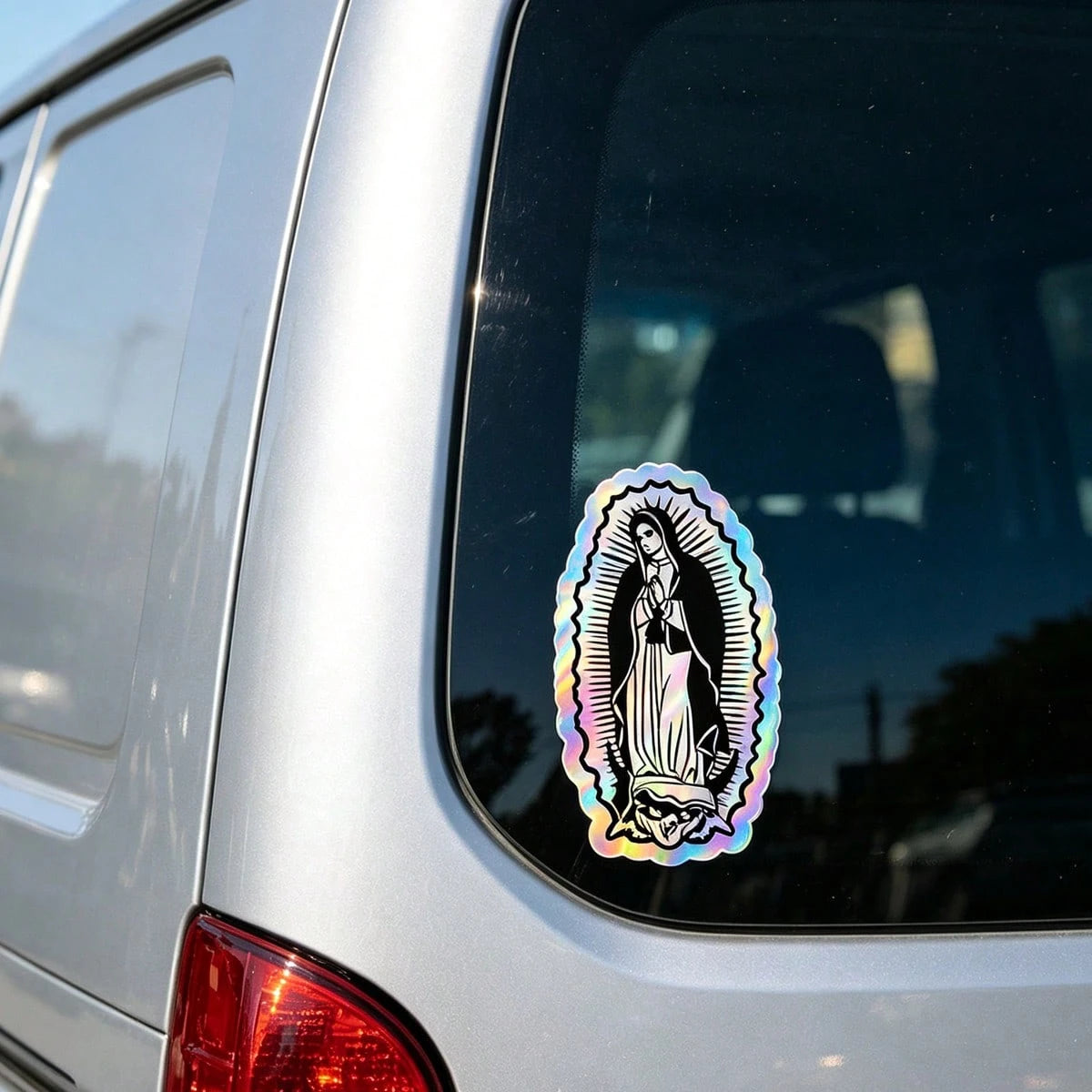 Holographic Our Lady Of Guadalupe Vinyl Car Decal, Rainbow Virgin Mary Catholic Religious Window Sticker, Faith Car Accessory