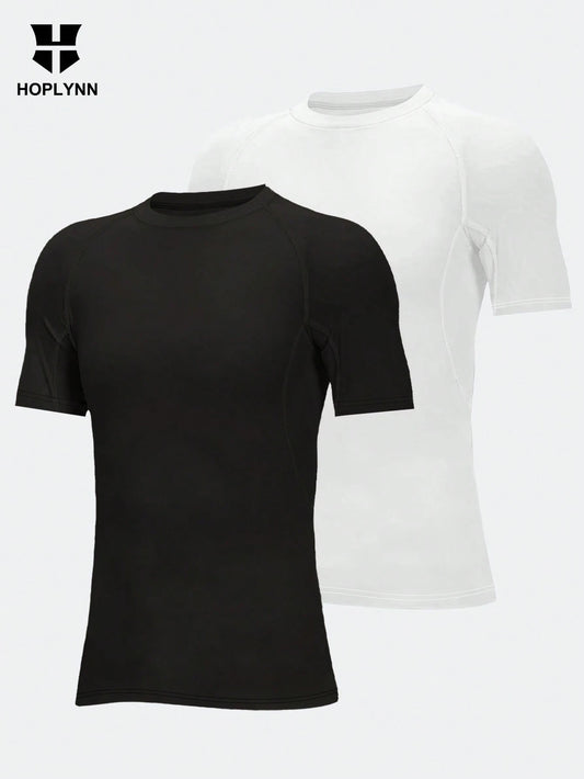 HOPLYNN 2 Packs Boy's Short Sleeve T Shirts Compression Shirt Youth Athletic Undershirt Base Layer T-Shirt Children's Summer Training T-Shirts