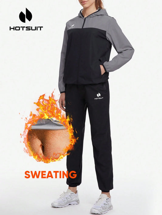 HOTSUIT Women Weight Loss Sauna Sweat Suit Long Sleeve Zipper Jacket Jogger Pants For Gym & Daily Workout