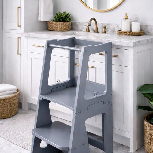 HUOMAQFAN Kitchen Stool Helper 2 In 1 Convertible Step Stool Standing Tower For Kitchen Counter Bathroom Sink Toilet Stable Home Use