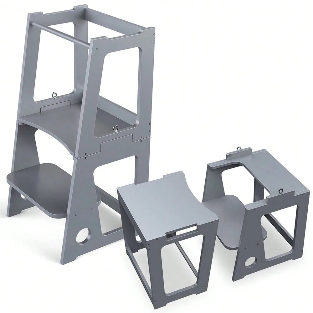 HUOMAQFAN Kitchen Stool Helper 2 In 1 Convertible Step Stool Standing Tower For Kitchen Counter Bathroom Sink Toilet Stable Home Use