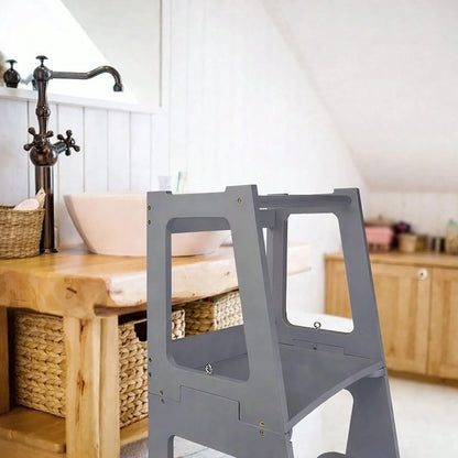 HUOMAQFAN Kitchen Stool Helper 2 In 1 Convertible Step Stool Standing Tower For Kitchen Counter Bathroom Sink Toilet Stable Home Use