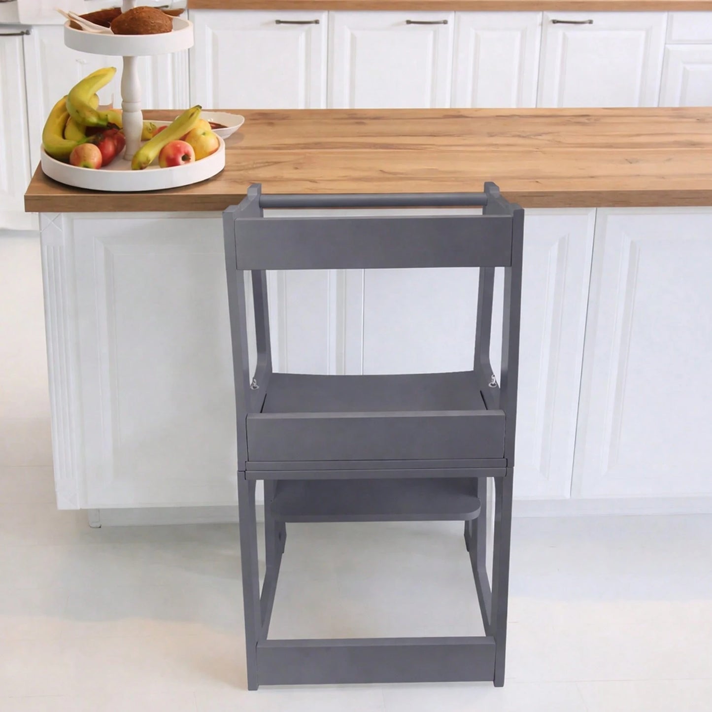 HUOMAQFAN Kitchen Stool Helper 2 In 1 Convertible Step Stool Standing Tower For Kitchen Counter Bathroom Sink Toilet Stable Home Use