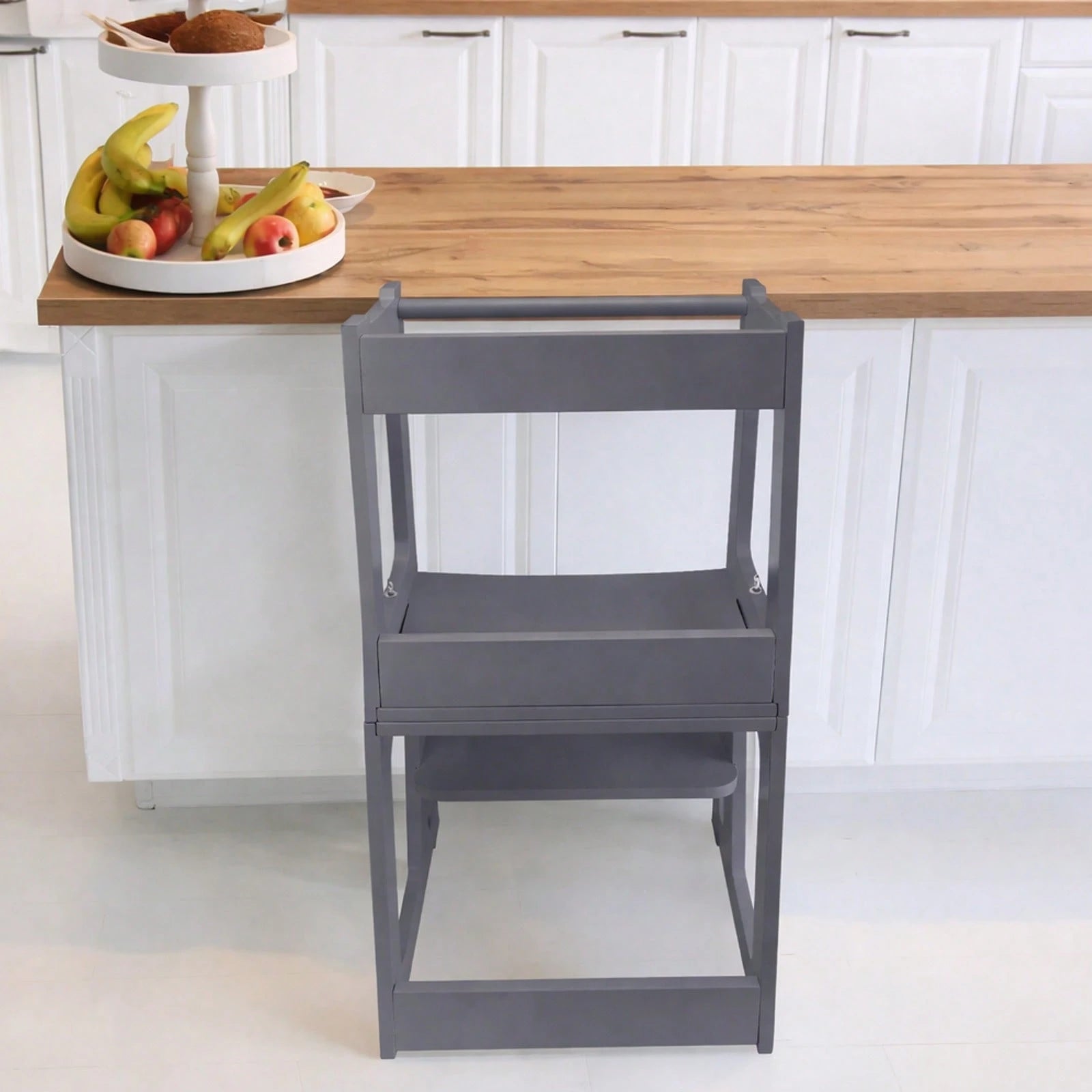 HUOMAQFAN Kitchen Stool Helper 2 In 1 Convertible Step Stool Standing Tower For Kitchen Counter Bathroom Sink Toilet Stable Home Use