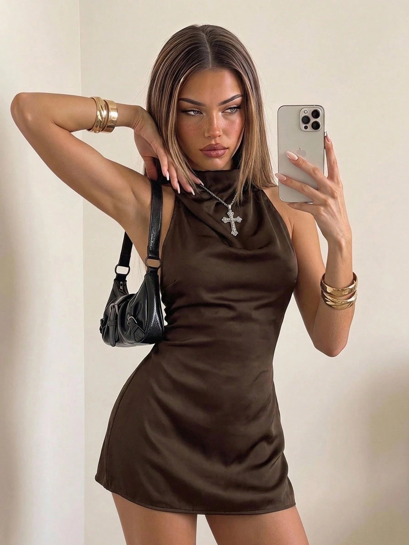 ICON Elegant Backless Long Tie Neck Mini Dress,Dresses For Women Summer