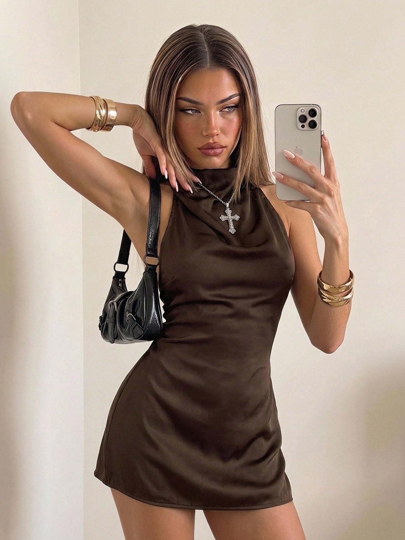 ICON Elegant Backless Long Tie Neck Mini Dress,Dresses For Women Summer