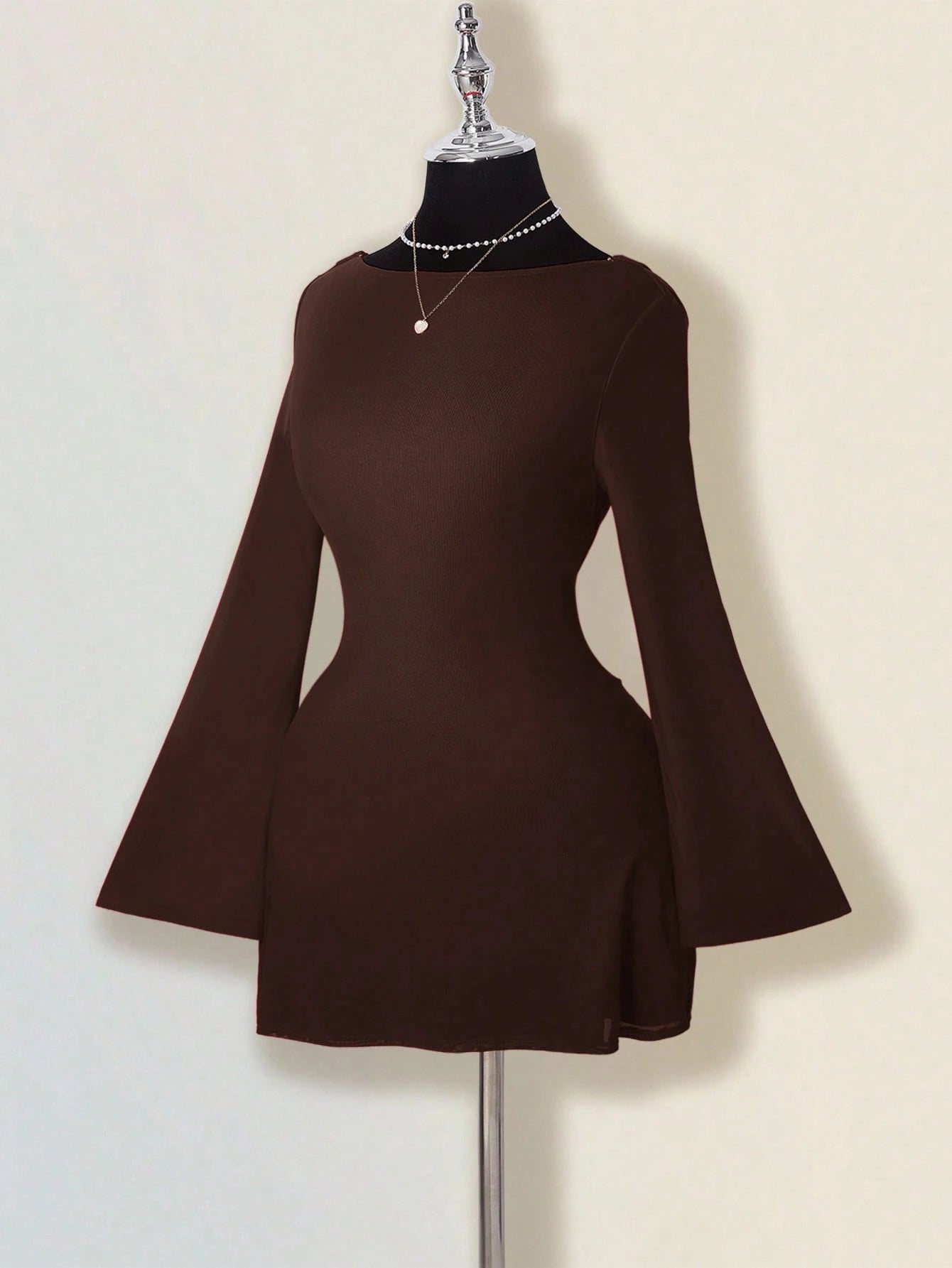 ICON Fall Women's Red Prom Party Draped Solid Color Bell Sleeve Backless Round Neck Fashionable Elegant Mini Dress,Party Dresses For Women,Christmas