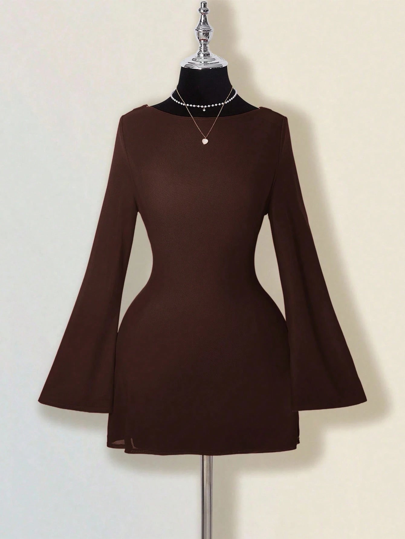 ICON Fall Women's Red Prom Party Draped Solid Color Bell Sleeve Backless Round Neck Fashionable Elegant Mini Dress,Party Dresses For Women,Christmas