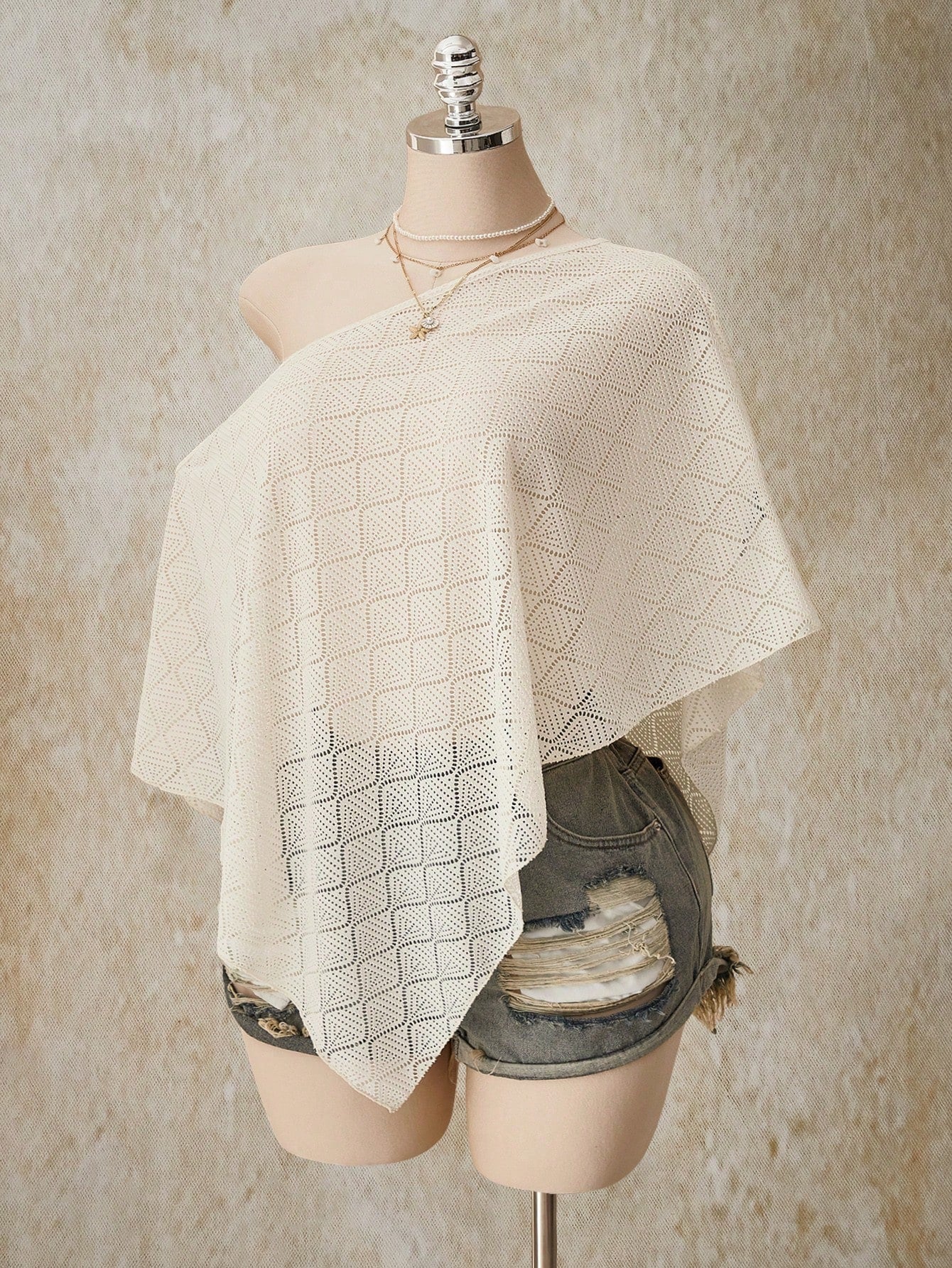 ICON Women's Plus Size White Summer Boho Bohemian Beach Vacation Holiday Knit Textured Fabric Off-Shoulder Shawl Top Retro Y2K Loose Casual Urban Modern