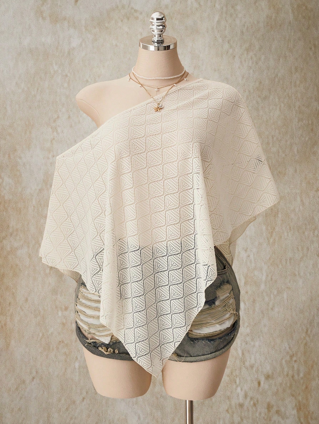 ICON Women's Plus Size White Summer Boho Bohemian Beach Vacation Holiday Knit Textured Fabric Off-Shoulder Shawl Top Retro Y2K Loose Casual Urban Modern