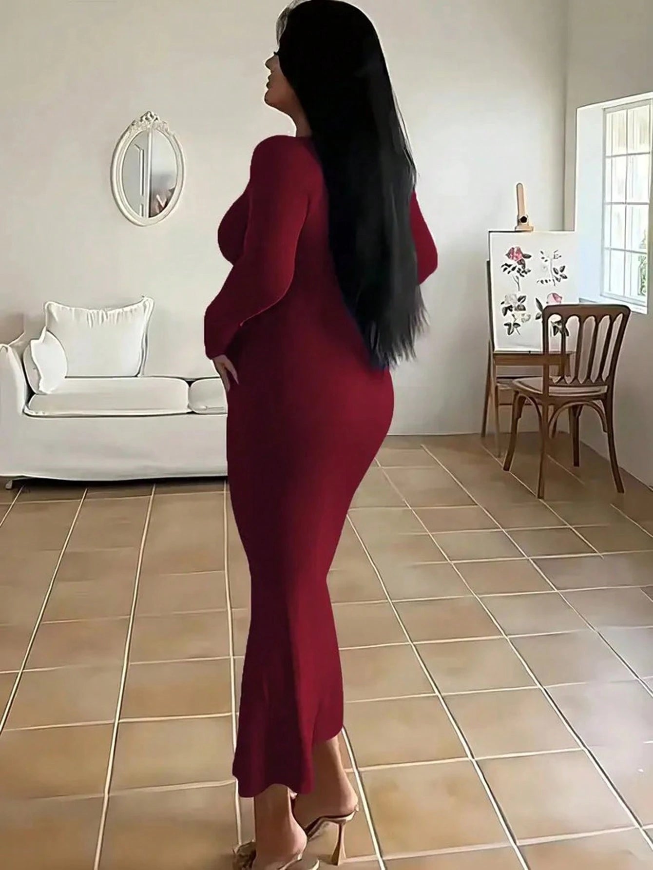 INAWLY Solva Women's Spring/Autumn Casual Solid Color Slim Fit Long Dress Fall Cloth For Women