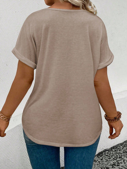 INAWLY Women's V-Neck Casual Versatile T-Shirt With Ombre Heart Print, Spring/Summer