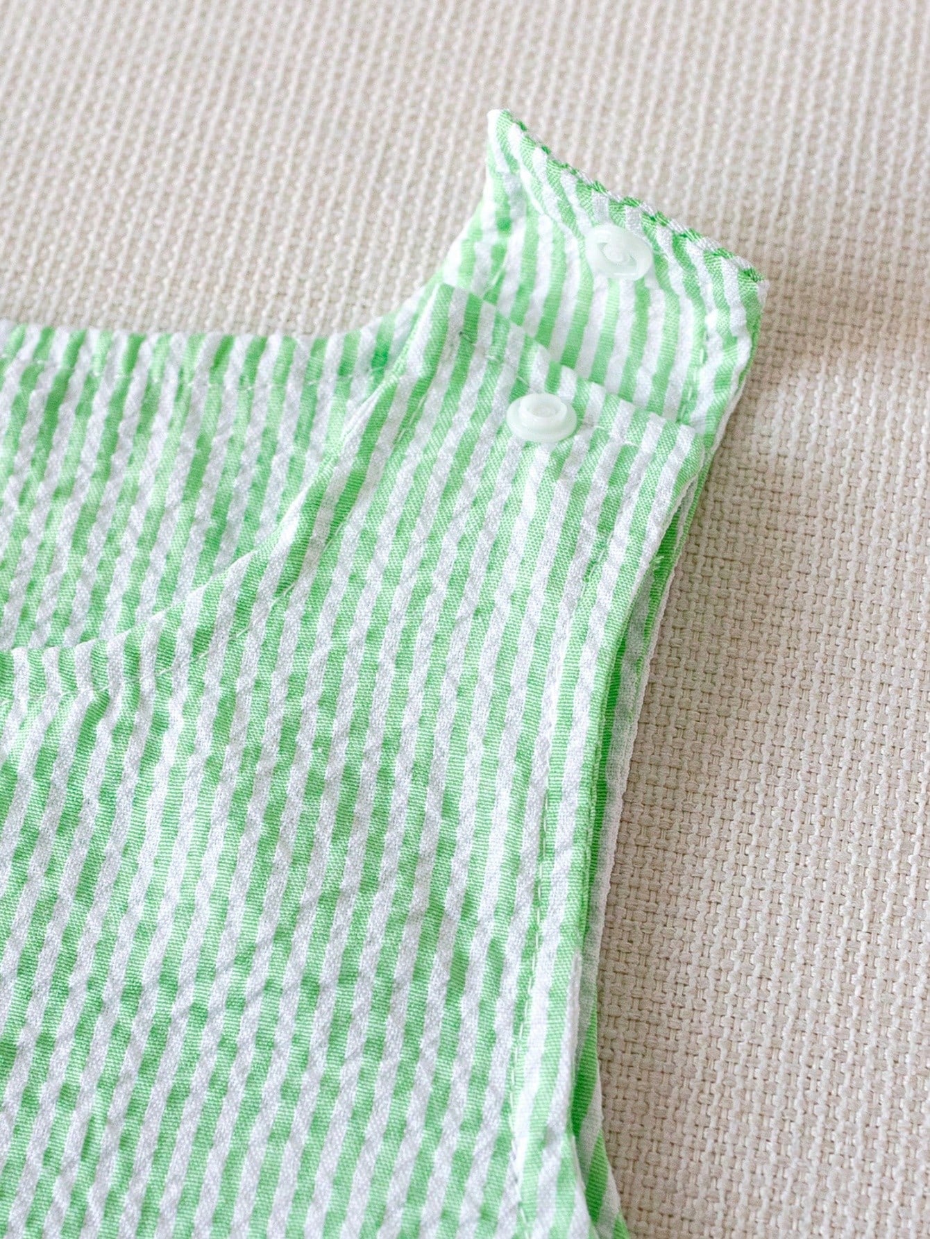 Infant Baby Boy Green & White Striped Sleeveless Romper With "A Little Dirt Never Hurt" Embroidered Text And Tractor Graphic, Snap Closure At Shoulders And Bottom, Suitable For 0-2 Years Old, Playful