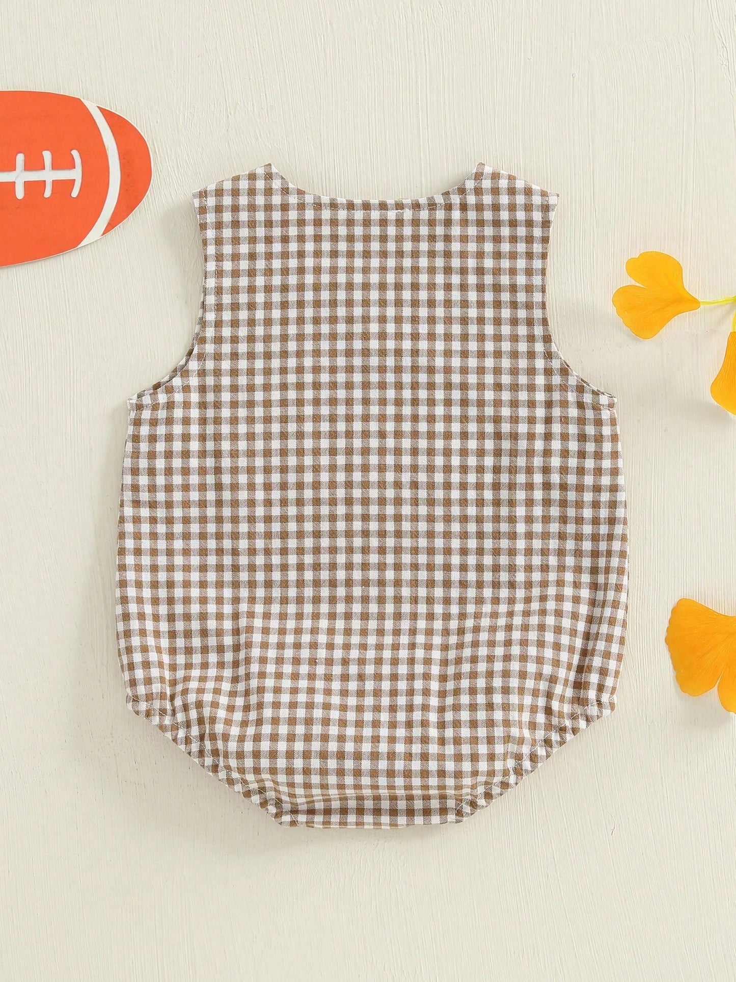 Infant Boy Football Romper Sleeveless Bubble Rompers Embroidered Rugby Gingham Bodysuit Newborn Baby Cute Fall Clothes